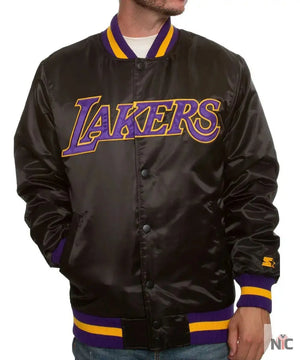 Los Angeles Lakers Inspired Black Bomber Satin Jacket