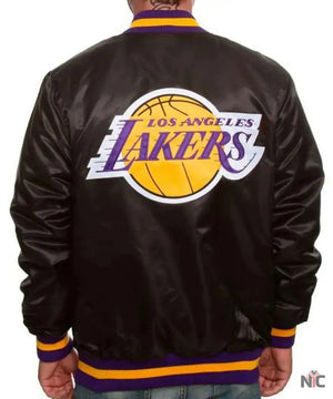 Los Angeles Lakers Inspired Black Bomber Satin Jacket