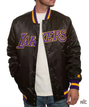 Los Angeles Lakers Inspired Black Bomber Satin Jacket