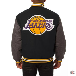 Los Angeles Lakers Inspired Black & Grey Wool Varsity Jacket