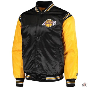 Los Angeles Lakers Inspired Enforcer Full-Snap Satin Varsity Jacket