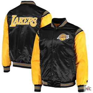 Los Angeles Lakers Inspired Enforcer Full-Snap Satin Varsity Jacket