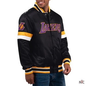 Los Angeles Lakers Inspired Home Game Black Satin Varsity Jacket
