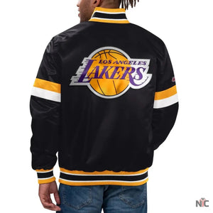 Los Angeles Lakers Inspired Home Game Black Satin Varsity Jacket