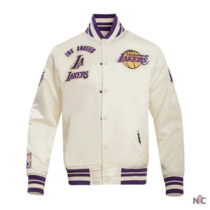 Los Angeles Lakers Inspired Retro Classic Rib Satin Varsity Jacket
