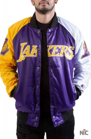 Los Angeles Lakers Inspired Tri-Color Varsity Satin Jacket