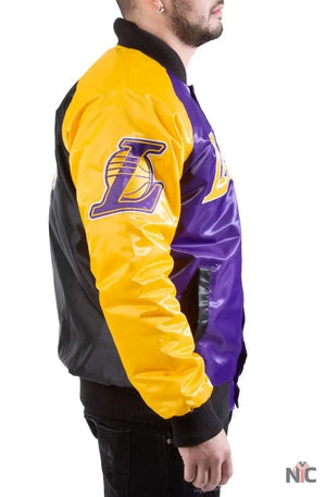 Los Angeles Lakers Inspired Tri-Color Varsity Satin Jacket