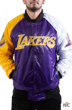 Los Angeles Lakers Inspired Tri-Color Varsity Satin Jacket