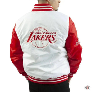 Los Angeles Lakers Inspired White And Red Satin Jacket