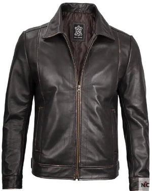 Mens Vintage Leather Rub Off Brown Casual Jacket