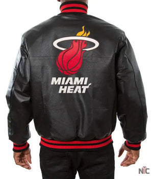 Miami Heat Inspired Black Leather Varsity Jacket