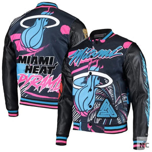 Miami Heat Inspired Pyramid Black Full-Snap Varsity Jacket
