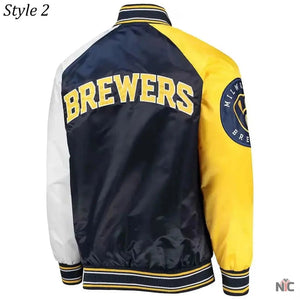 Milwaukee Brewers Inspired Gold and Navy Varsity Satin Jacket