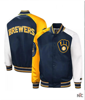 Milwaukee Brewers Inspired Reliever Satin Raglan Full-Snap Jacket