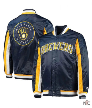 Milwaukee Brewers Inspired The Ace Full-Snap Satin Navy Jacket