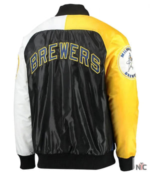 Milwaukee Brewers Inspired Tri-Color Full-Snap Satin Jacket