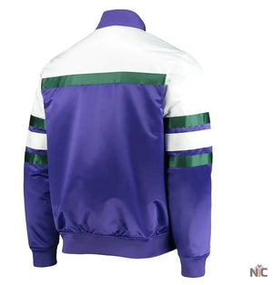 Milwaukee Bucks Inspired Hardwood Classics Script Purple Satin Jacket