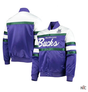 Milwaukee Bucks Inspired Hardwood Classics Script Purple Satin Jacket