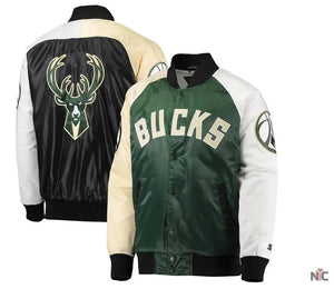 Milwaukee Bucks Inspired Tricolor Remix Satin Jacket