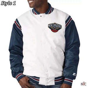 New Orleans Pelicans Renegade Varsity White Navy Jacket