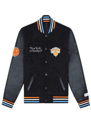 Mariska Hargitay Knicks Black Varsity Jacket - side view