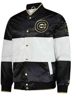 Chicago Cubs Black and White Varsity Jacket - back view