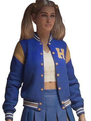 Lynda Van Der Klok Halloween the Game Blue Letterman Jacket