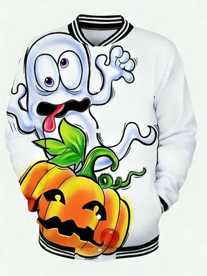 Ghost and Pumpkin Varsity Jacket - back view