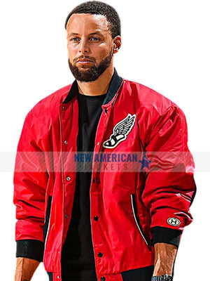 Steph Curry Red Bomber Varsity Jacket - back view
