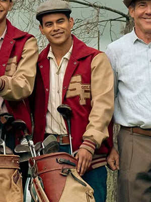 Julian Works the Long Game Red Varsity Jacket - back view