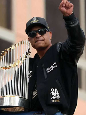 Dave Roberts Dodgers World Series Championship Varsity Jacket - detail view