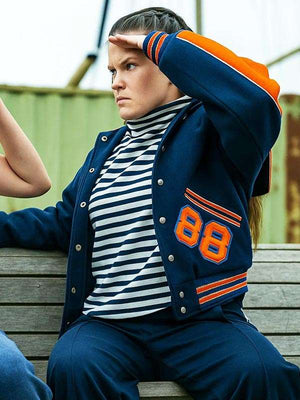 Lizzie Davidson Such Brave Girls Blue Varsity Jacket - side view