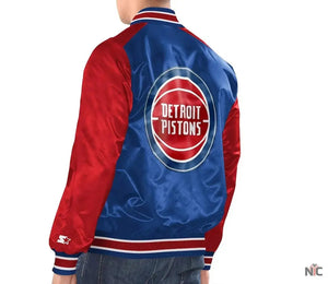 Royal/Red Detroit Pistons Inspired Renegade Varsity Satin Jacket