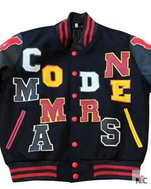 The Museum Black Washington Commanders Inspired Wool & Leather Full Snap Varsity Jacket