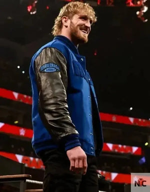 WWE Logan Paul Blue And Black Varsity Jacket