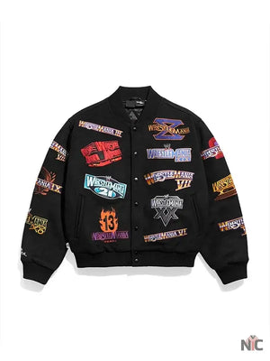 WWE WrestleMania 1-21 Black Varsity Jacket