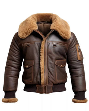 Men Aviator Fur Shearling Bomber Leather Jacket