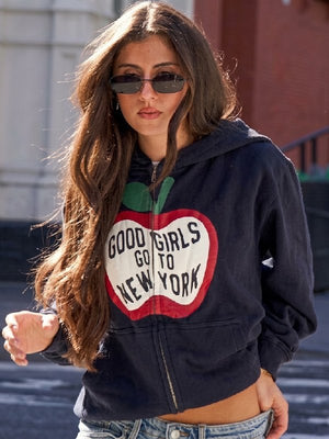 Good Girls Go To New York Navy Zip Hoodie