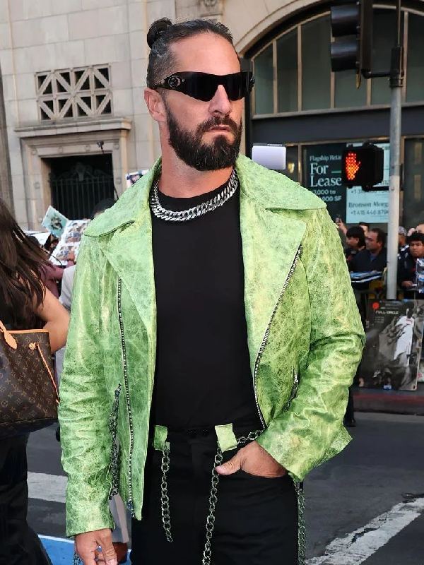 Street Fighter Premiere Seth Rollins Green Biker Jacket - view 4