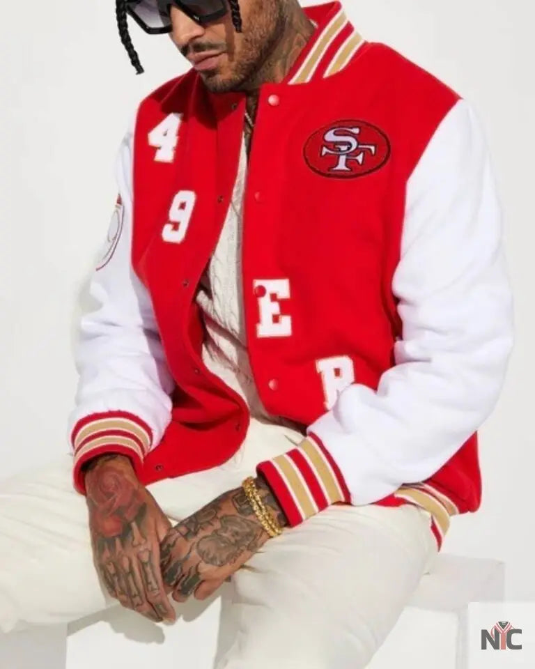 49ers Inspired Red & White Wool Varsity Jacket