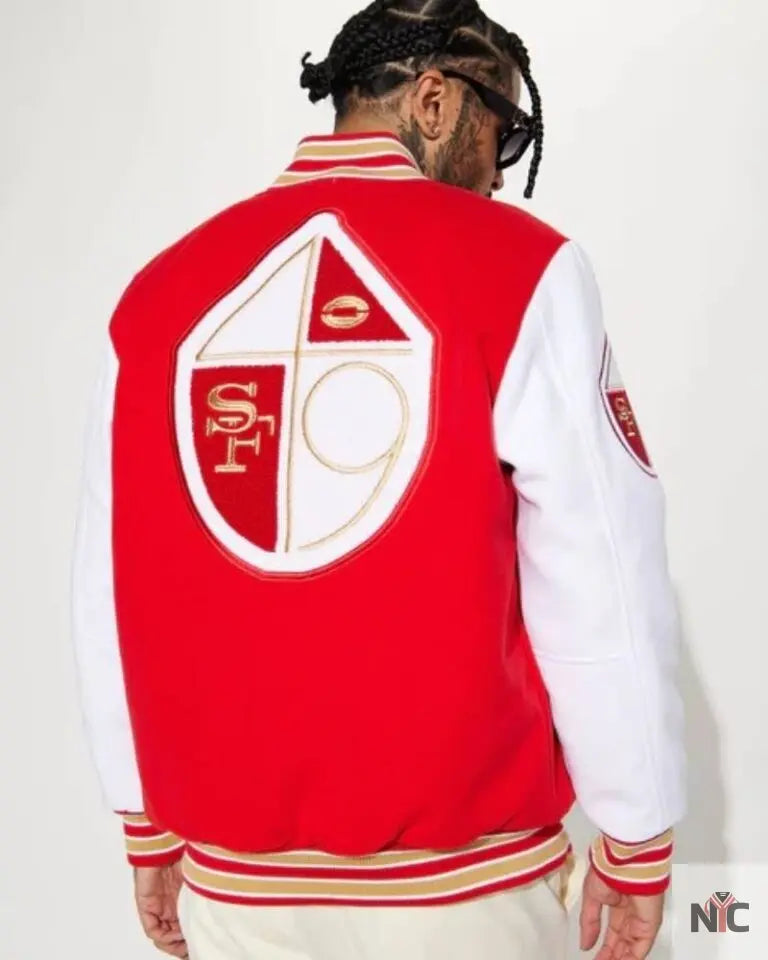 49ers Inspired Red & White Wool Varsity Jacket