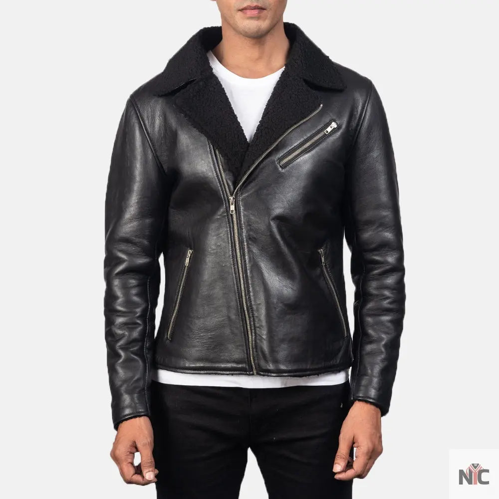 Alberto Shearling Black Leather Jacket