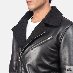Alberto Shearling Black Leather Jacket