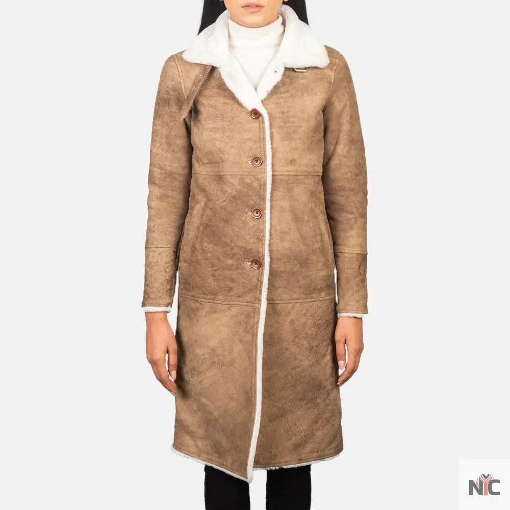 Alina Shearling Brown Leather Coat