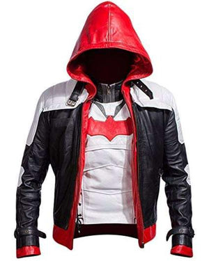 Bat Logo Arkham Knight Red Hooded Jacket