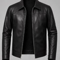 Black Unisex Genuine Leather Zip-Up Jacket