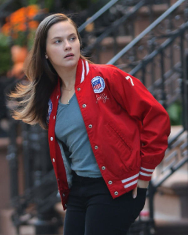 Cailee Spaeny Deep Cuts Red Bomber Jacket - view 3