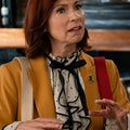 Carrie Preston Elsbeth S4 White Polka Dot Ruffle Shirt