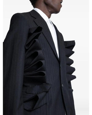 Celebrity Traitors S01 Claudia Winkleman Ruffled Pinstripe Blazer