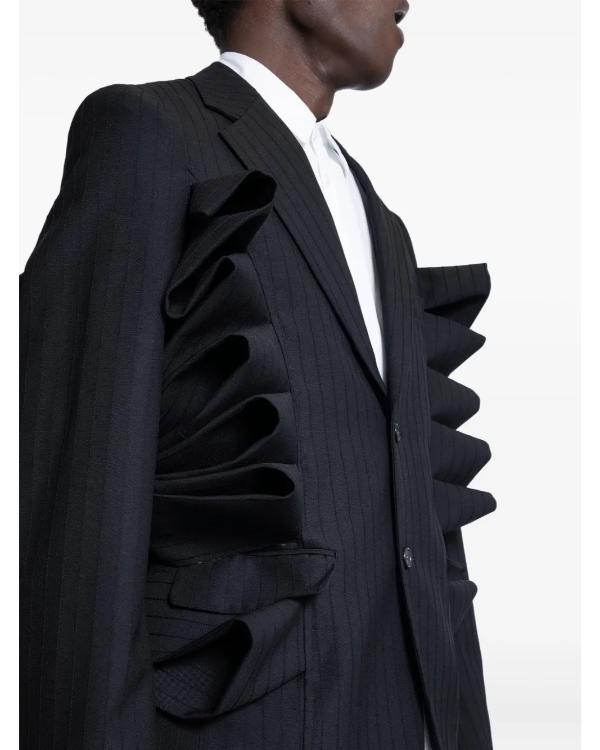 Celebrity Traitors S01 Claudia Winkleman Ruffled Pinstripe Blazer